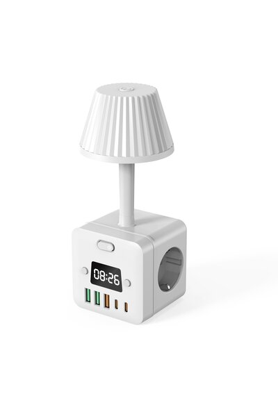 Choice EU Plug WHITE 3-Outlet Clock Power Strip With Adjustable Night Light S...