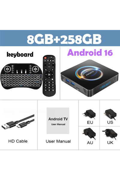 Choice14 US Plug 8G 256G Keyboard Android 16 Smart TV Box X66 8GB+256GB Rockc...
