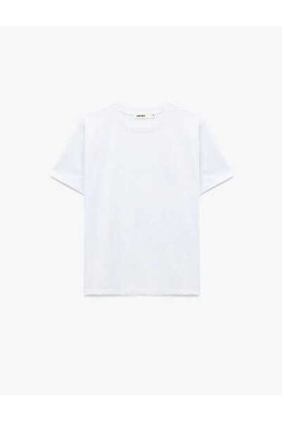 Koton Cotton Short Sleeve Crew Neck Embossed Print Detail T-Shirt
