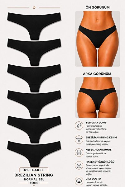 Ka Art Gallery Cotton Basic Normal Waist 6-Piece Brazilian String. Panties. B...
