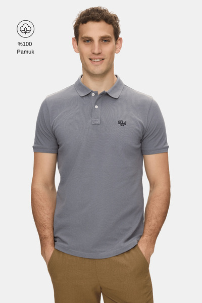 UCLA Lakes Dark Gray Polo Collar Embroidered 100% Cotton Standard Fit Men's T...