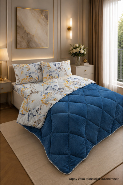 ELY PARKER Colorful Patterned King Size Quilt with Plush Double-Sided Pillowc...