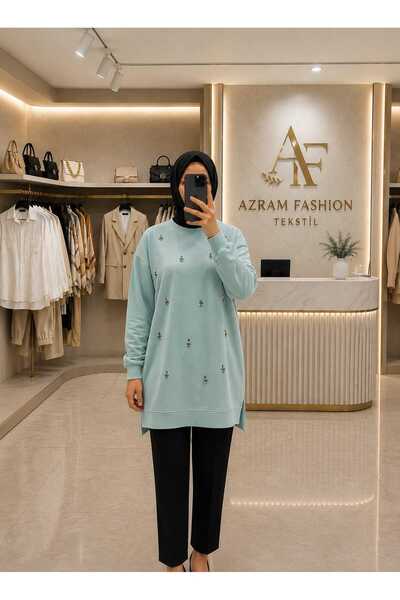 Azram Fashion Kadın damla desenli bisiklet yaka tunik
