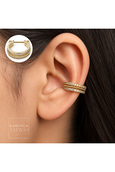 Karınca Piercing Rhodium Halka Nipple Göğüs Ucu Conch Orbital Piercing Su Taş...