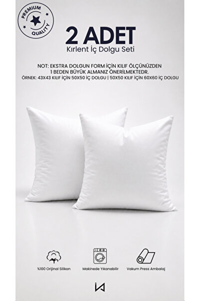 İz Home 2 Adet Premium Ultra Dolgun Kare Kırlent İç Yastık | Orijinal Silikon...
