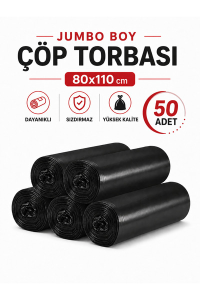 naft Çöp Torbası Jumbo Boy 10’lu 5 Rulo Kalın 80x110 Çöp Poşeti Taşıma Taşınm...