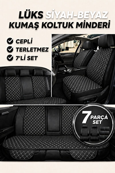 Dacia Sandero Stepway 2013–Sonrası Uyumlu Kumaş Koltuk Minderi Kapitone Desen Terletmez Yedili Siyah