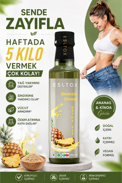 esltox Detox Fit Ananas & Kinoalı Ödem Atmaya Kilo Vermeye Yardımcı Sirke 250 ml