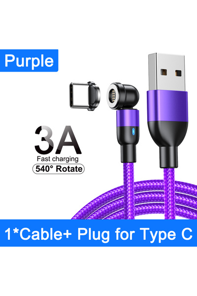 Choice18 2m Purple For Type C AUFU 540 Rotate Magnetic Cable Fast Charging Ty...