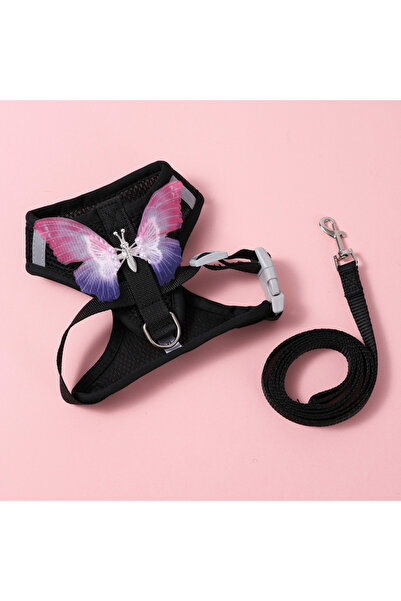 Choice M Black New Breathable Cute Cat Harness Set Butterfly Small Dog Harnes...