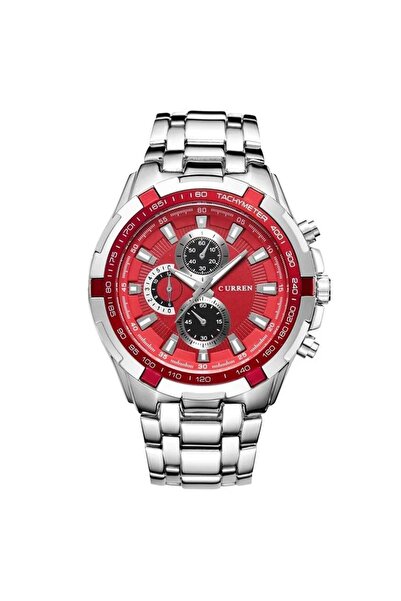 Curren Blanche Silver Red CURREN 8023 Quartz Watch Men Waterproof Sport Watch...