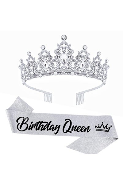 Choice1 silver Baroque Rhinestones Birthday Queen Sash Ribbon Crown Tiara Hea...