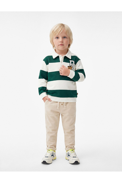 Koton İşleme Detaylı Düğmeli Uzun Kollu Oversize Polo Yaka Sweatshirt