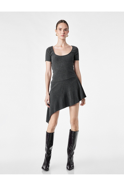 Koton Μίνι φόρεμα Bürümcük από ύφασμα Slim Fit με λαιμόκοψη U, κοντό μανίκι, ...