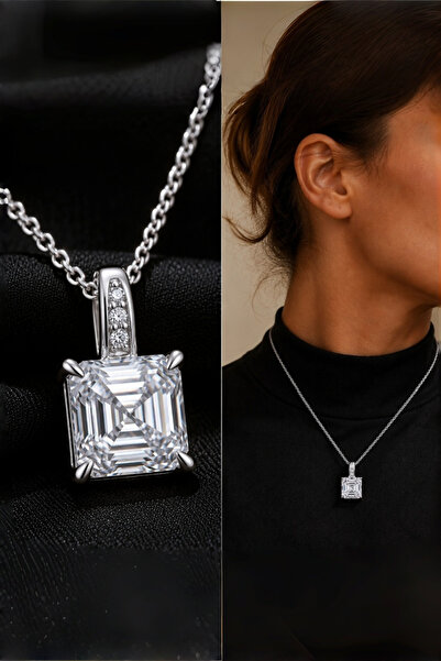 MEETMAY 18K Gold Plated S925 Silver Asscher Cut Moissanite Pendant Necklace -...