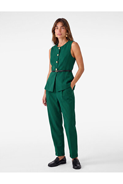 Koton Slim Fit Jeweled Buttoned Crew Neck Belted Peplum Vest