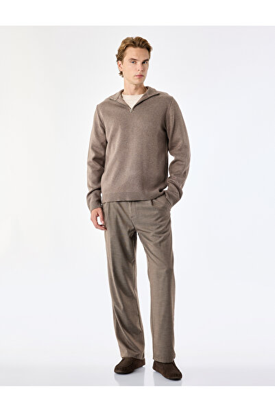 Koton Viscose Blended Regular Fit Pocketed Striped Pleated Fabric Trousers
