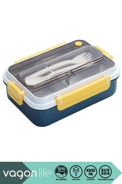 Vagonlife Bento 1000ml Lunchbox New Collection Single Layer 3 Compartment Sta...