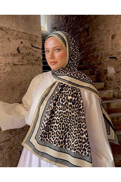 Axesoire 15392 Bej Leopar Desenli Şal 90x180 cm