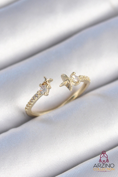 Generic Brand Brass Gold Color Zircon Stone Detail Star Model Women's Ring
