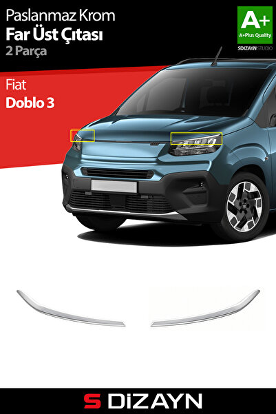 S Dizayn S-Dizayn Fiat Doblo 3 Krom Far Üst Çıtası 2 Prç. 2023 Üzeri A+ Kalit...