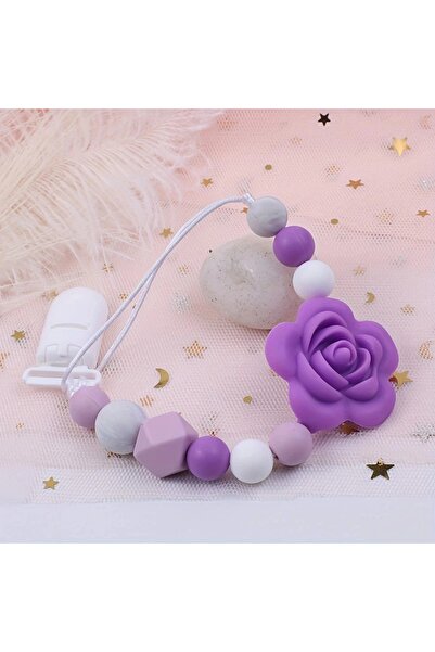 Choice3 LB-406-purple Baby Handmade Pacifier Clips Holder Chain Silicone Rose...
