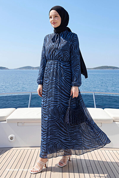 InStyle Rochie Hijab din Sifon Lenda - Albastru Marin