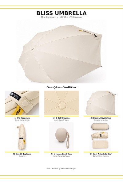 bliss umbrella 8 Telli Kapsül Şemsiye Güneş Şemsiyesi UV Koruma