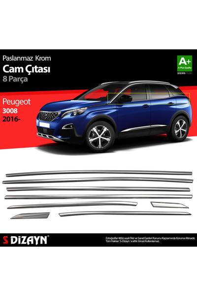 S Dizayn S-Dizayn Peugeot 3008 Krom Cam Çıtası 8 Prç. 2016-2023 6932060