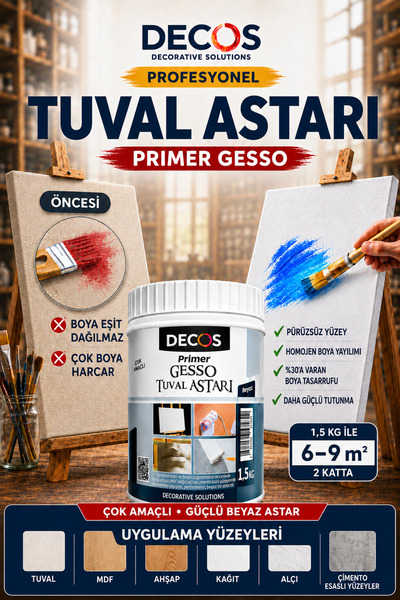 DECOS Prımer Gesso 1,5 Kg - Tuval Mdf Ve Sanatsal Obje Astarı