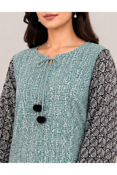 6TEEN Women’s Geometric Mint Green Printed 3-Piece Suit