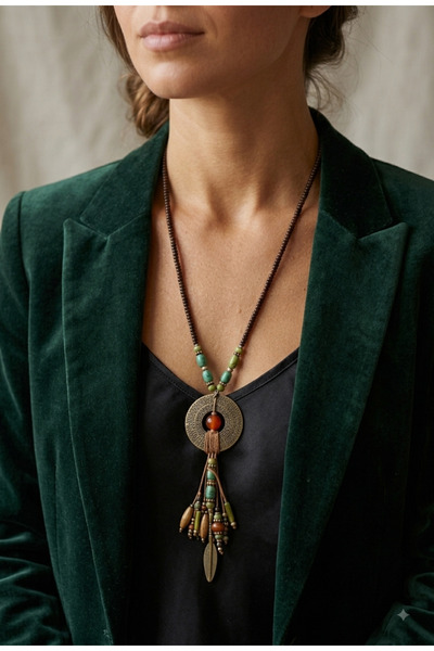 azra takı tasarım Long, Ethnic, Bohemian, Authentic Handmade, Colorful Cast W...