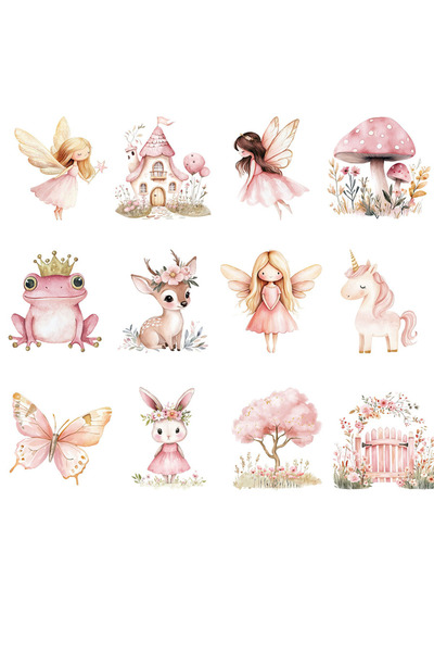 Choice Colorful 12pcs Pink Woodland Fairy Animals DIY UV DTF Rub On Transfer ...