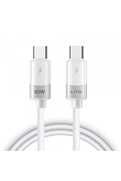 Lito Cablu de date și încărcare USB-C - USB-C LD07, 60W, 1m, Alb