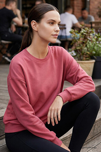 TOMMY LIFE Wild Rose Basic O Neck Oversized Women's Sweatshirt - 97053