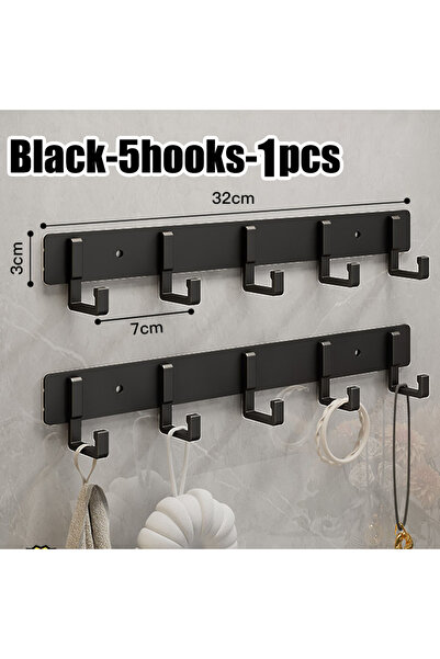 Choice12 black-5hook Kitchen Space Aluminum Punch-Free Hooks Are Easy to Inst...