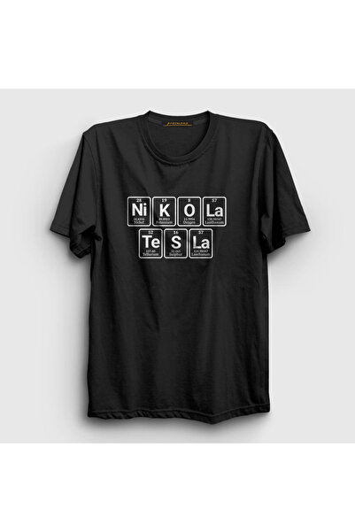 Presmono Unisex crni periodni sistem naučnik Nikola Tesla T-shirt 337043tt