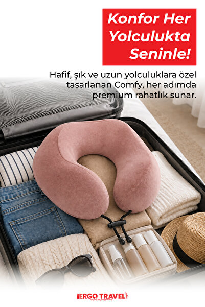 Viscofoam Comfy Ortopedik Seyahat Yastığı Visco Boyun Destekli Seyahat Yastığı - Somon | Ergo Travel