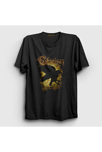 Presmono Unisex Black Raven Thurisaz T-Shirt 466620Tt