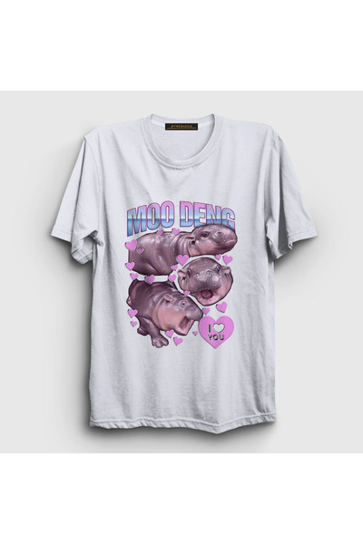 Presmono Unisex White Moo Deng Hippopotamus T-Shirt 503721Tt