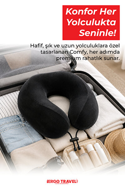 Viscofoam Comfy Ortopedik Seyahat Yastığı Visco Boyun Destekli Seyahat Yastığı - Siyah | Ergo Travel
