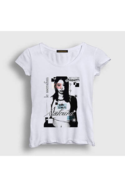 Presmono Women's White Sakura Spaghetti Le Sserafim T-Shirt 599023Tt