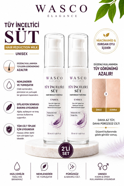 Wasco Elegance Tüy Süt 2'li Set 50 ml + 50 ml | Epilasyon Sonrası Tüy Azaltıc...