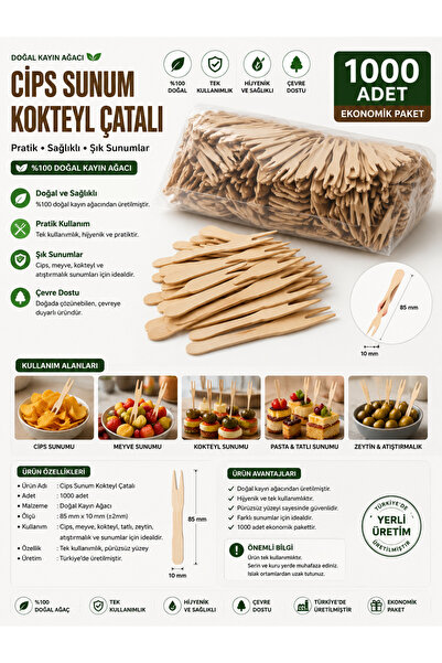 Kuzey Ahşap Ayancık 1000’li Cips Çatalı Meyve Çatalı Sunum Çatalı - Tahta Cips Çatalı
