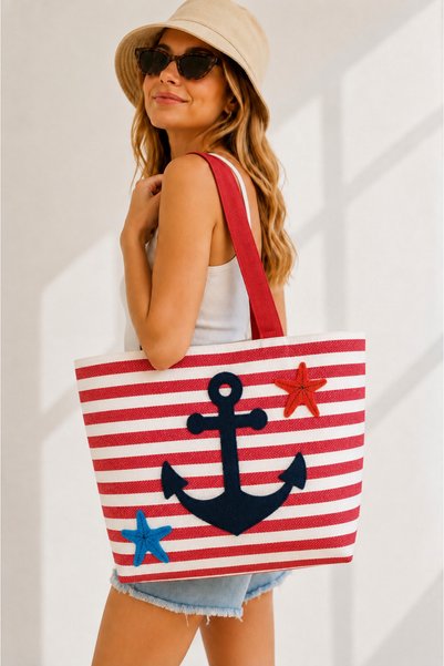 Arsenis Beach Punch Embroidered Zippered Large Women's Beach Bag