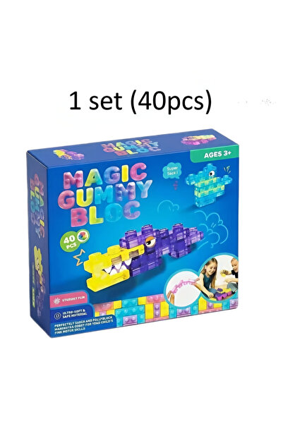 Choice 1 set (40pcs) Sensory Soft Jelly Building Blocks Squishy Toy Squeezabl...