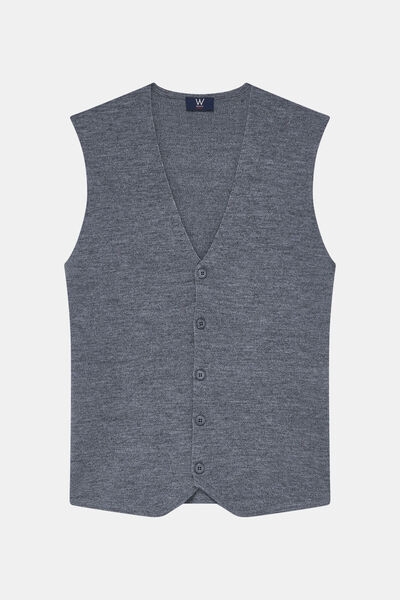 W Collection GRİ MELANJ V YAKA DÜĞMELİ YELEK