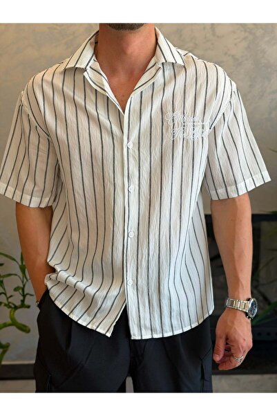 ECARTS Men's Premium Oversize Cut Shirt with Embroidery Detail White Eca077