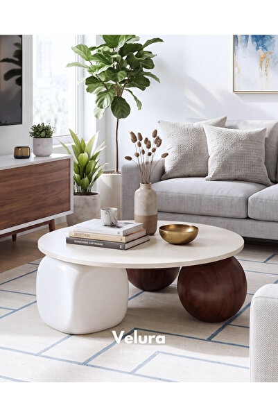 Velura Home & Living Modern Orta Sehpa & Küre Sehpa & Top Sehpa & Beyaz Mdf Y...