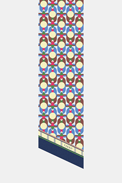 Vakko MAVİ GEOMETRİK DESENLİ TWILL FULAR